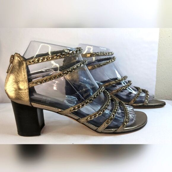 Stuart Weitzman Patent Leather Gladiator Sandal SZ 6.5 M Platform, Chain - Picture 5 of 11